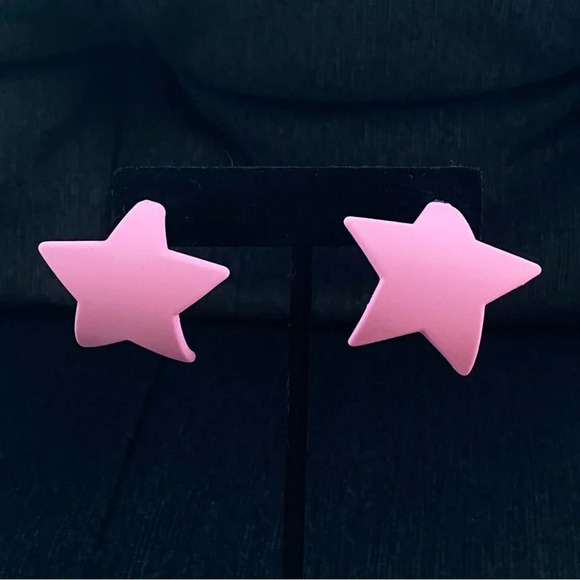 Hot Pink Star Earrings Pierced Matte  Finish - Picture 6 of 10